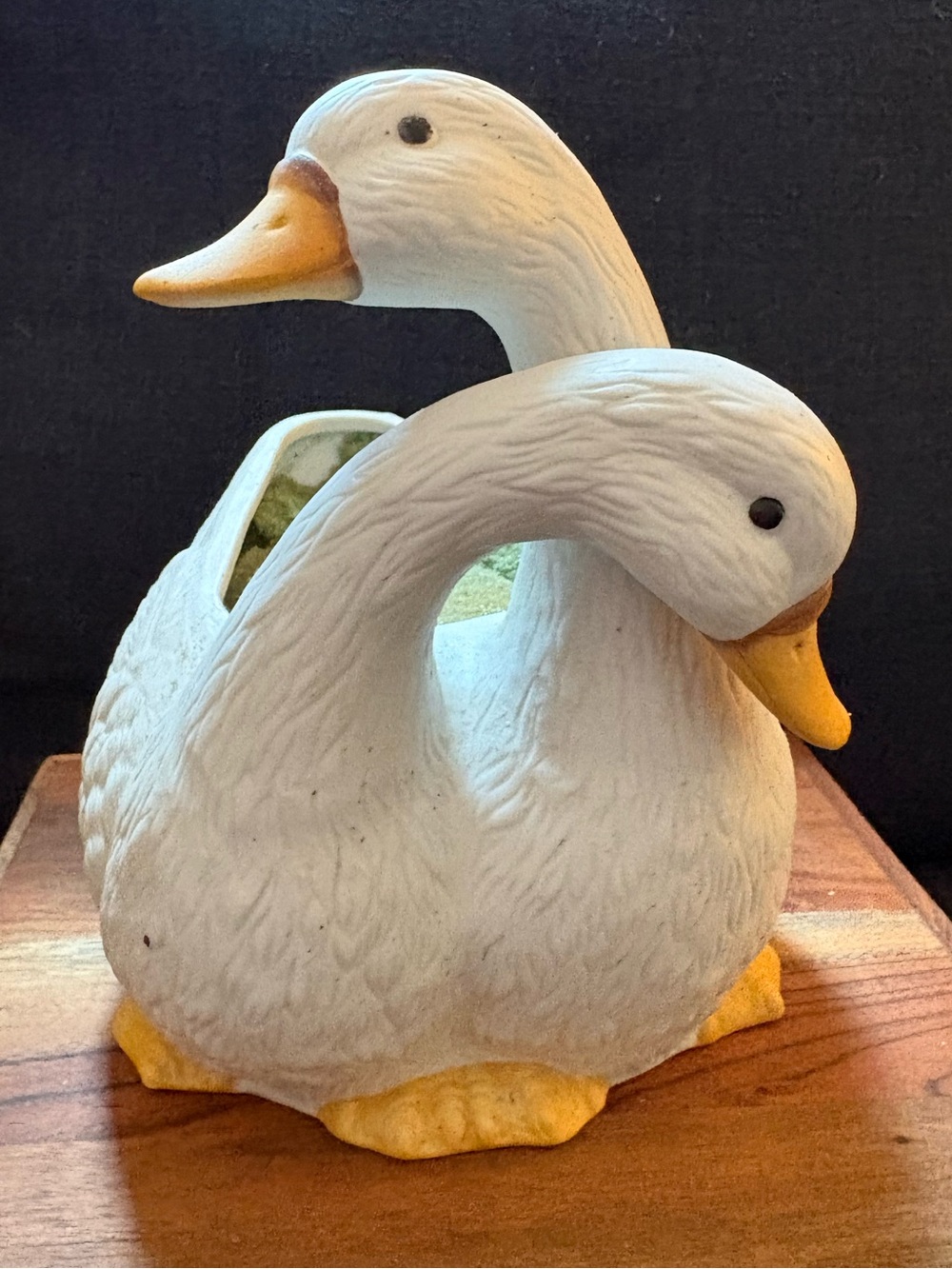 Vintage Double Duck Planter - White Ceramic - Cottage Goose